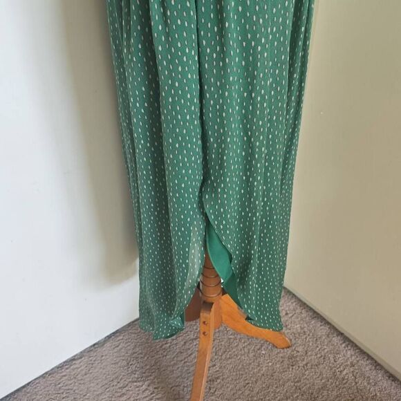 Halston Heritage Wmn's Slvls Grn Silk Round Neck Printed Ruched Maxi, NWT,Sz 14 - Picture 6 of 12